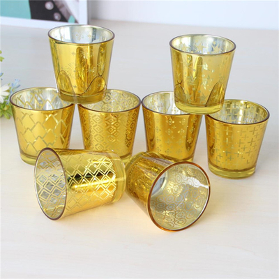 Gold-Galvanik-Metall-graviertes Kerzenglas