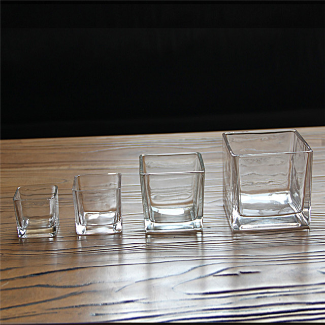 Großes quadratisches Kerzenglas aus transparentem Glas